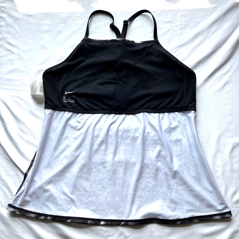NIKE Womens Sz L Black Stretch Built in Bra Strappy Tankini Swimsuit Top Beach - Picture 6 of 12